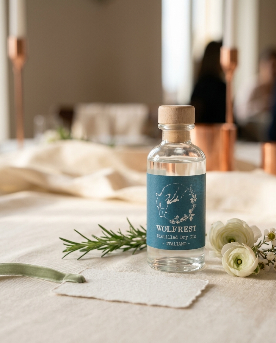 Bottiglia mignon Wolfrest Italiano da 100 ml come bomboniera di matrimonio
